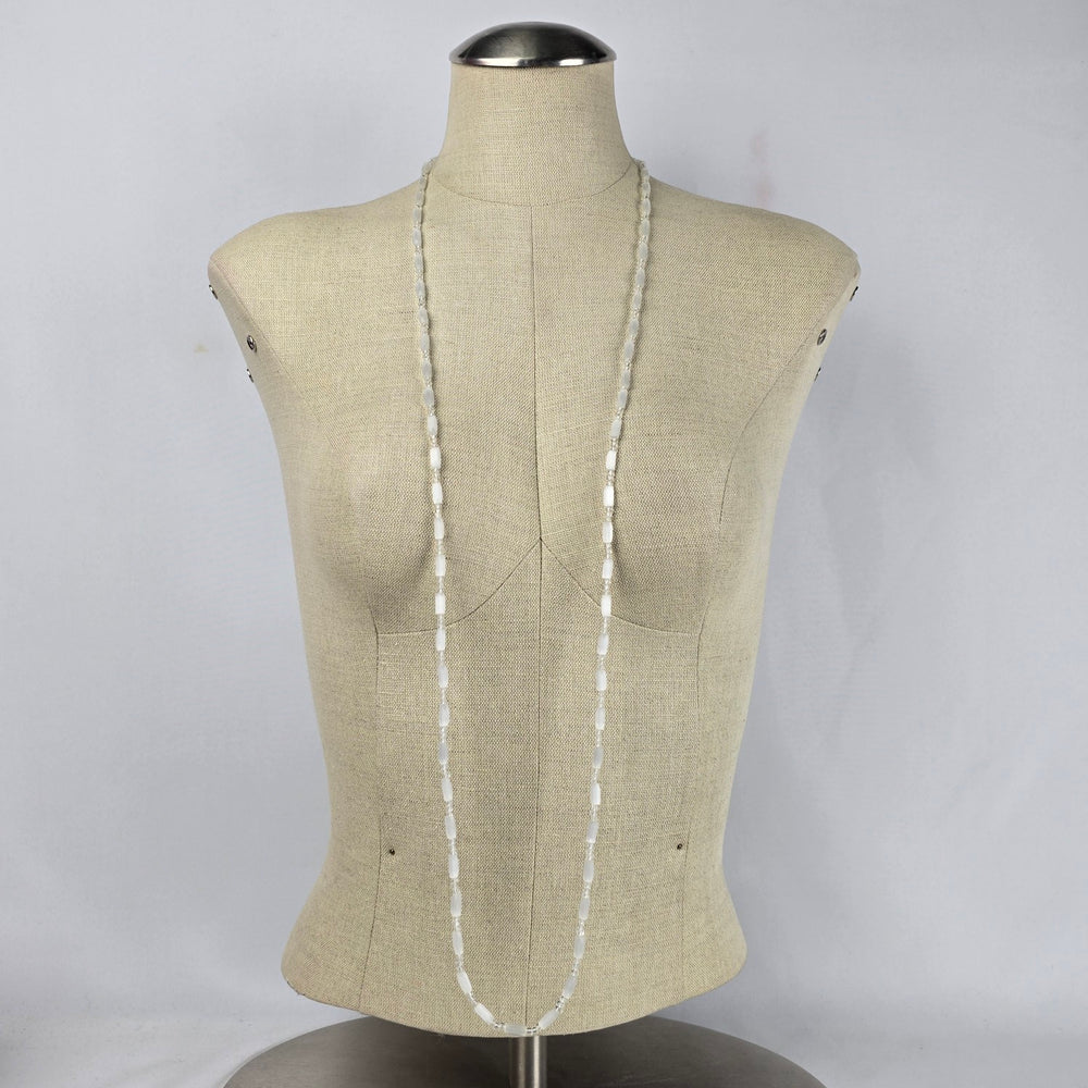 Vintage Glass White Beaded Long Necklace