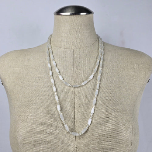 Vintage Glass White Beaded Long Necklace