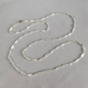 Vintage Glass White Beaded Long Necklace