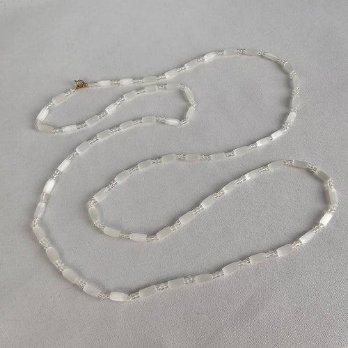 Vintage Glass White Beaded Long Necklace