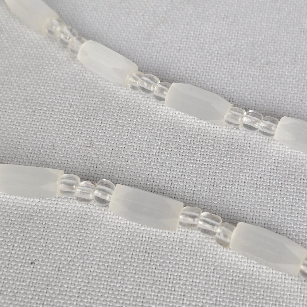 Vintage Glass White Beaded Long Necklace