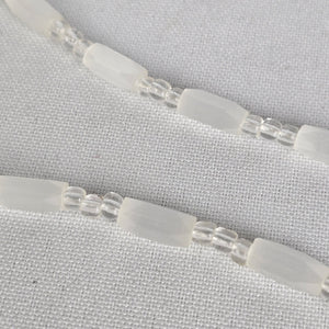 Vintage Glass White Beaded Long Necklace
