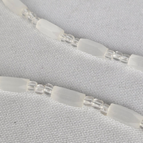Vintage Glass White Beaded Long Necklace