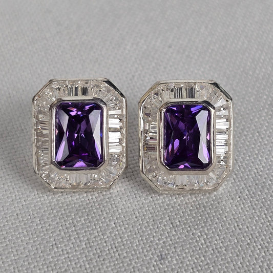 NV Sterling Silver 925 Amethyst Cubic Zircon Stud Earrings