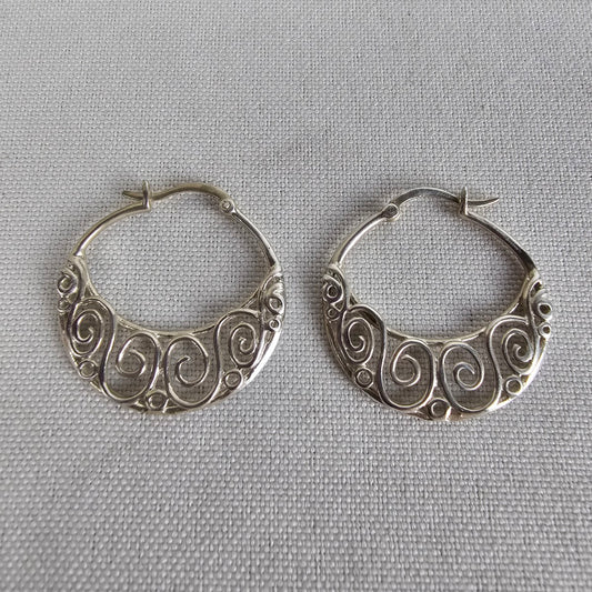 925 Sterling Silver Fillagree Hoop Earrings