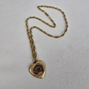 Vintage Gold Tone PTL Portrait Pendant Chain Necklace