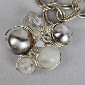 Sterling Glass Wire Beaded Statement Pendant Chain Necklace