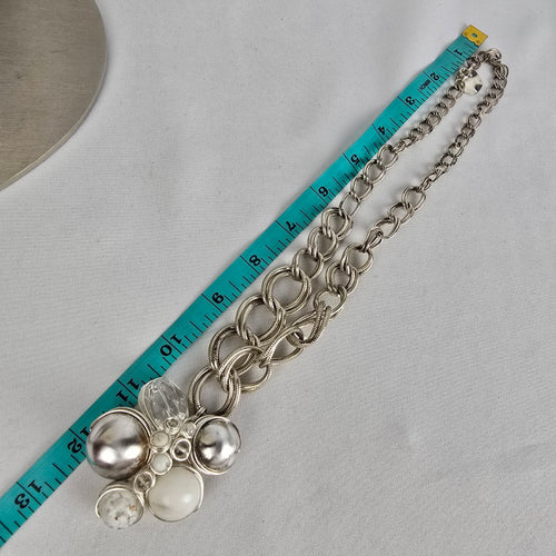 Sterling Glass Wire Beaded Statement Pendant Chain Necklace