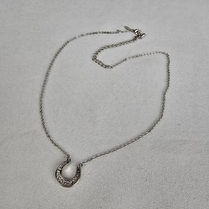 Avon Silver Tone Crystal Horse Shoe Pendant Chain Necklace