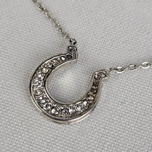 Avon Silver Tone Crystal Horse Shoe Pendant Chain Necklace
