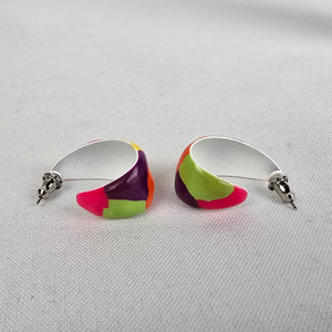 Vintage 90s Colorful Painted Metal Hoop Earrings