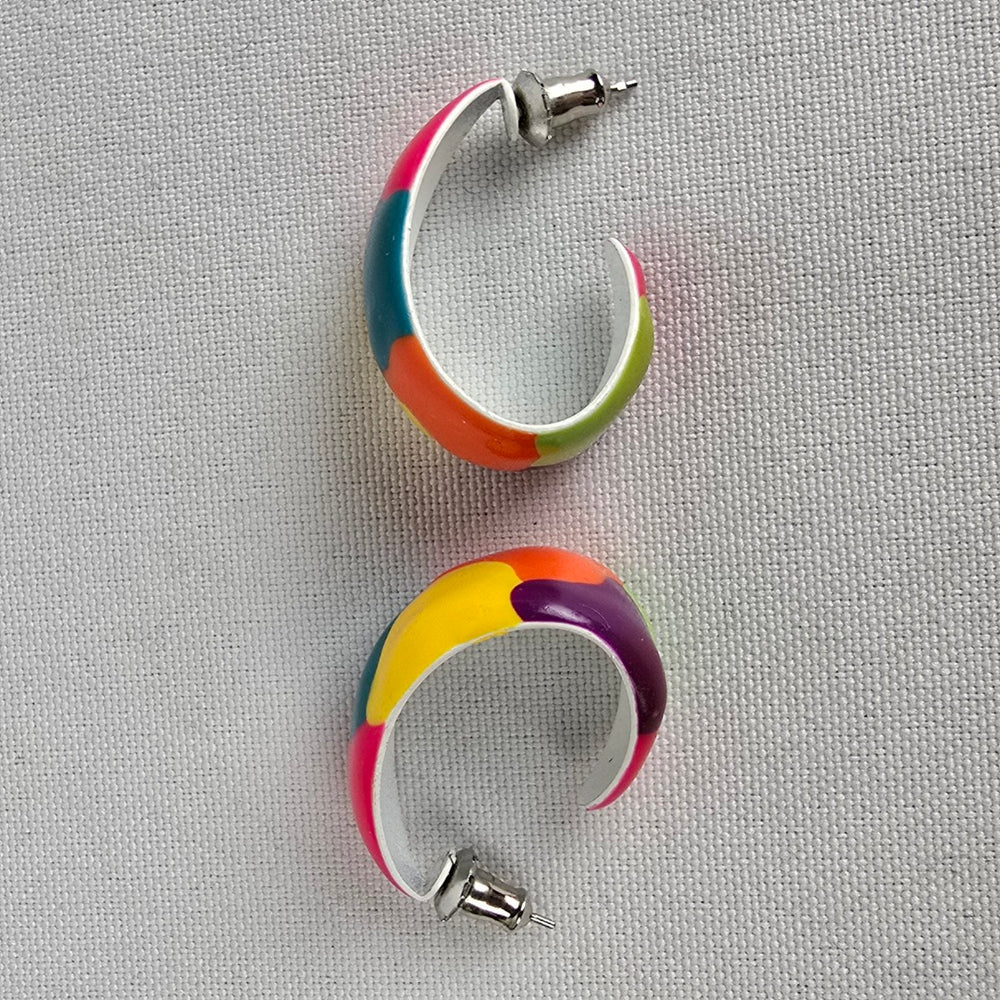 Vintage 90s Colorful Painted Metal Hoop Earrings