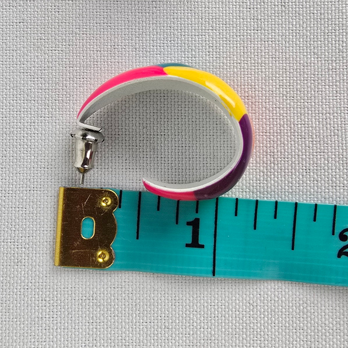 Vintage 90s Colorful Painted Metal Hoop Earrings