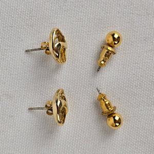 Vintage Gold Tone Stud Earrings Set Of Two