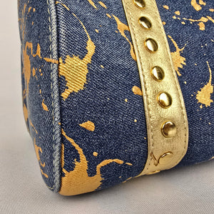 Junior Drake Metallic Gold Studded Leather Trimmed Blue Denim Purse