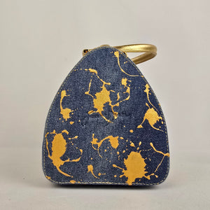 Junior Drake Metallic Gold Studded Leather Trimmed Blue Denim Purse