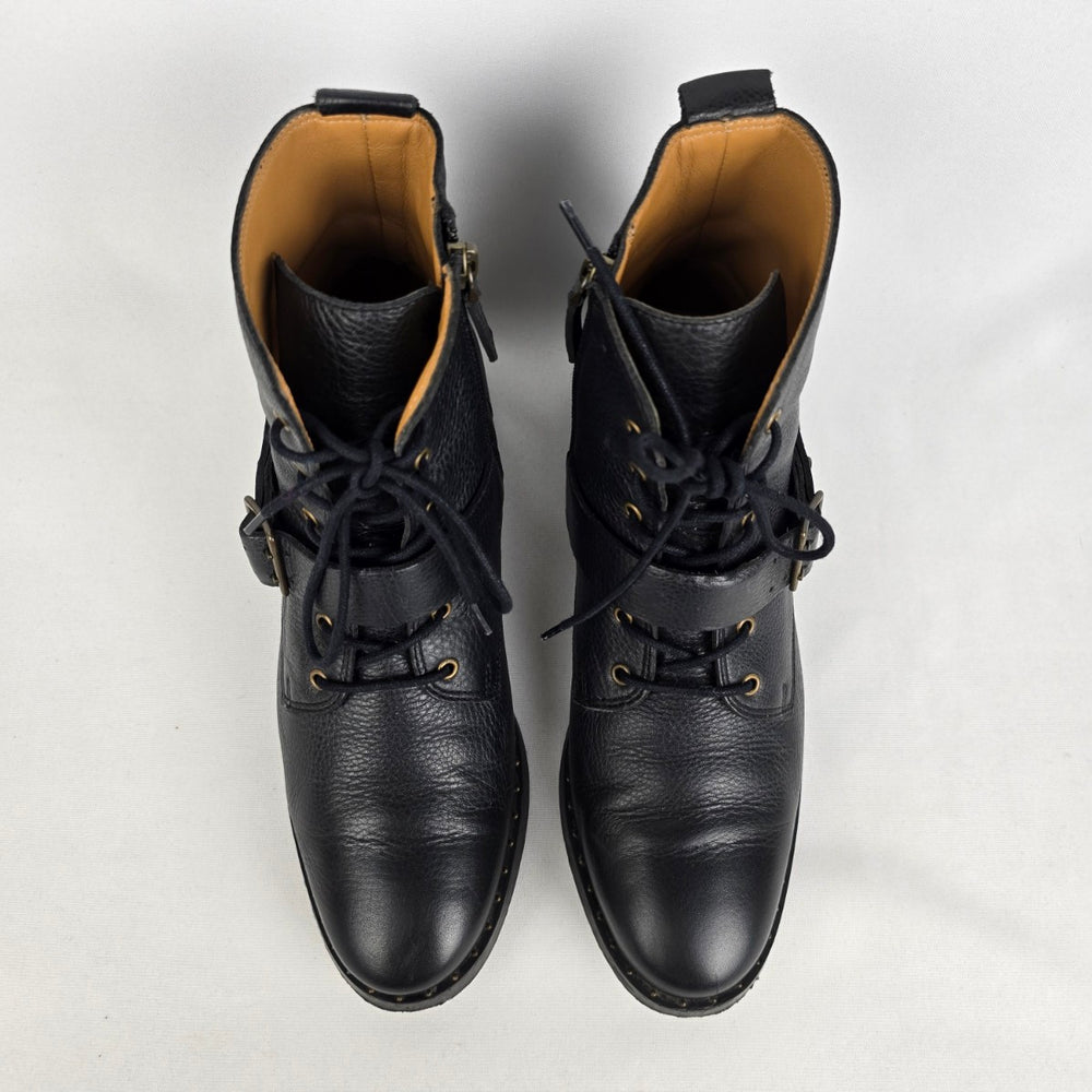 Souliers Sézane Black Leather Combat Boots Size 10