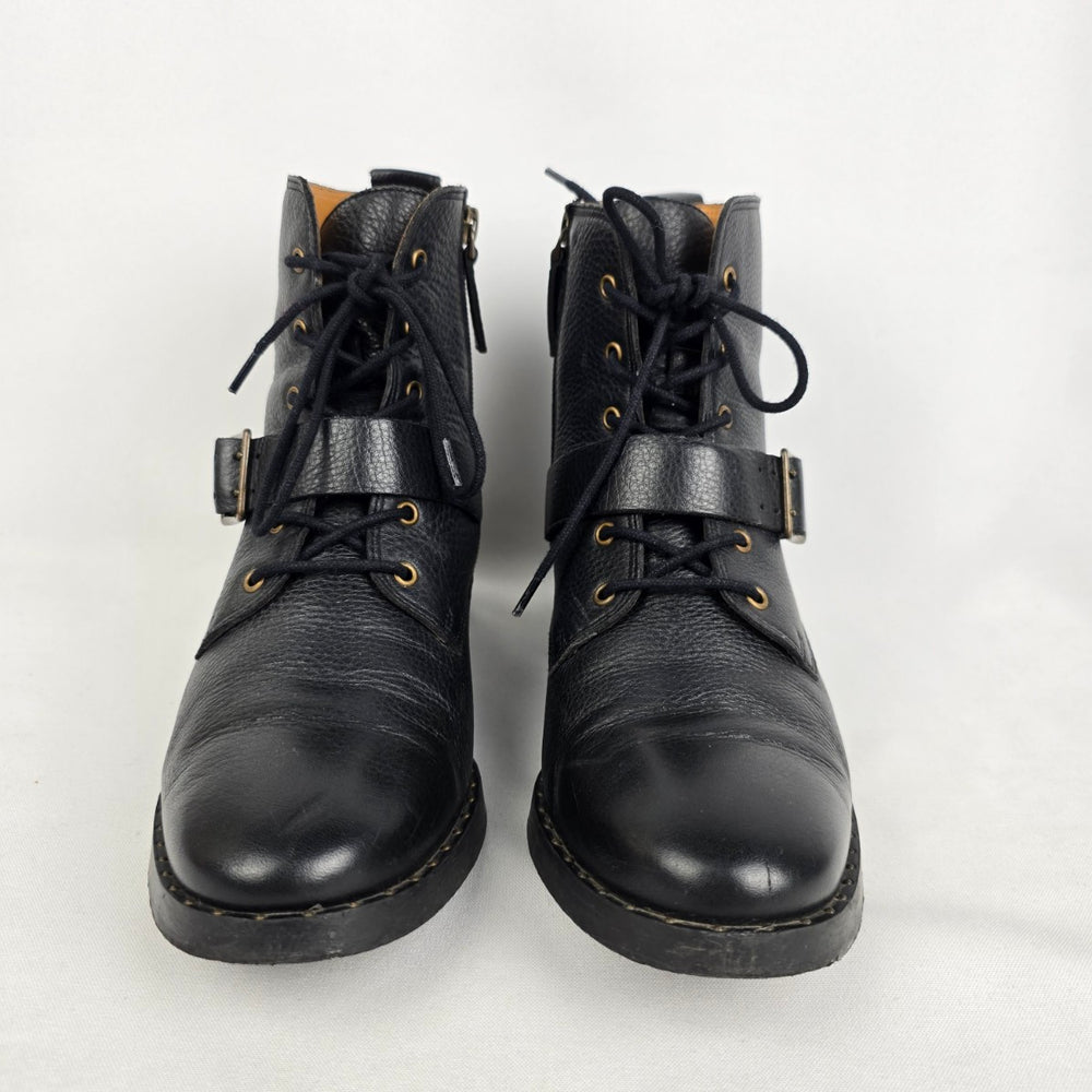 Souliers Sézane Black Leather Combat Boots Size 10