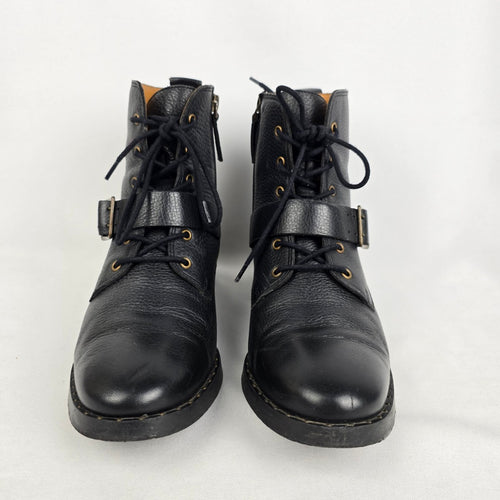 Souliers Sézane Black Leather Combat Boots Size 10
