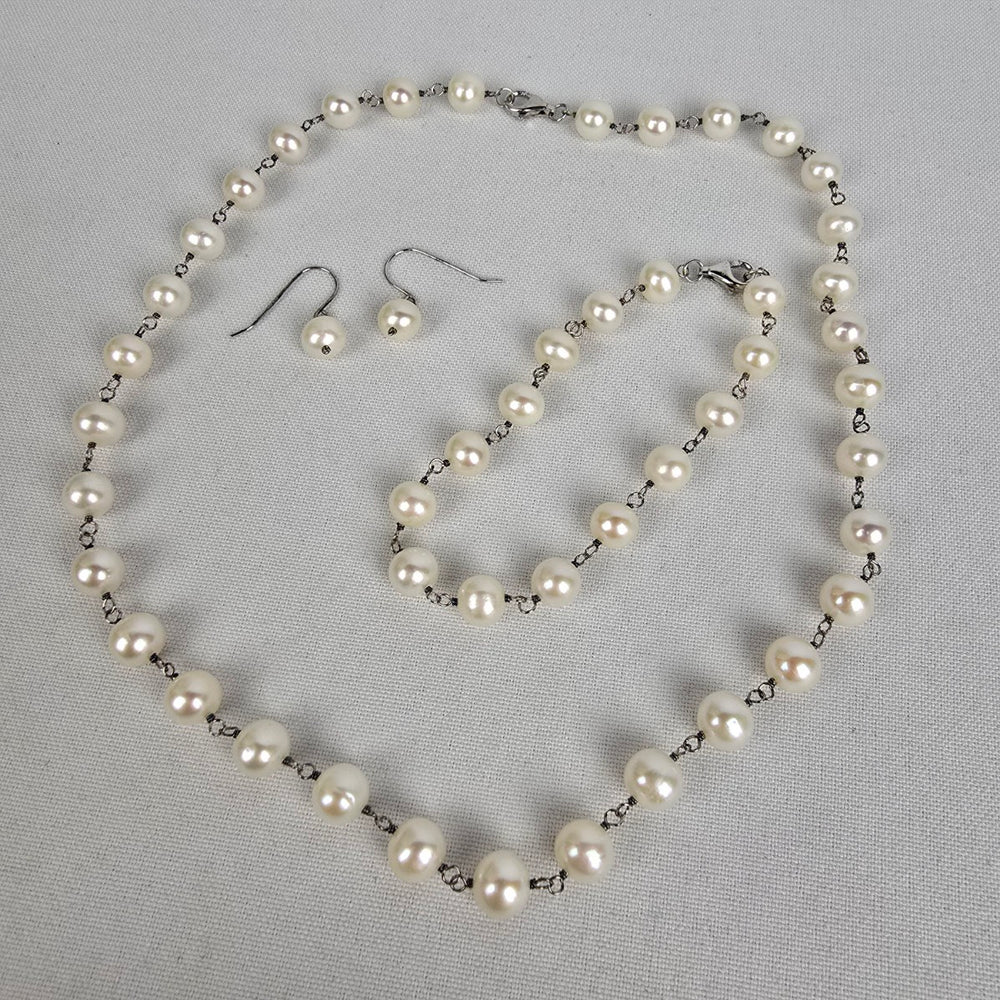 Peoples Pearl & 925 Sterling Silver Necklace Bracelet & Earring Set