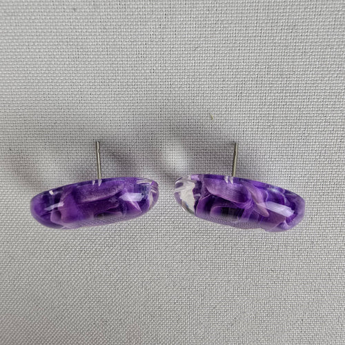 Vintage Purple Rose In Resin Stud Earrings