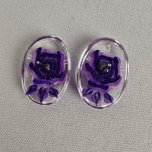 Vintage Purple Rose In Resin Stud Earrings