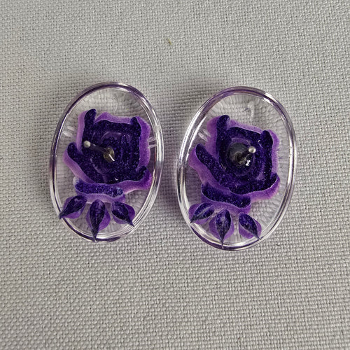 Vintage Purple Rose In Resin Stud Earrings
