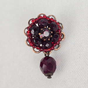Vintage Red Beaded Flower Drop Earrings