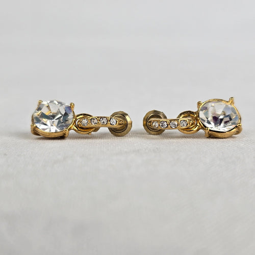 Gold Tone Crystal Drop Hoop Earrings