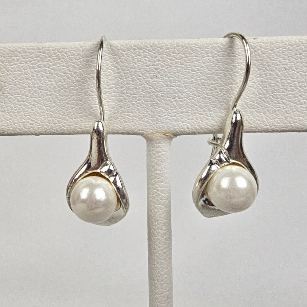 Silver Tone Faux Pearl Cali Lilly Drop Earrings