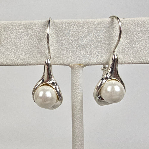 Silver Tone Faux Pearl Cali Lilly Drop Earrings