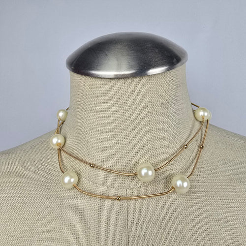 Vintage Avon Gold Tone Faux Pearl Chain Necklace