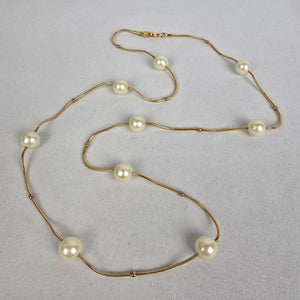 Vintage Avon Gold Tone Faux Pearl Chain Necklace