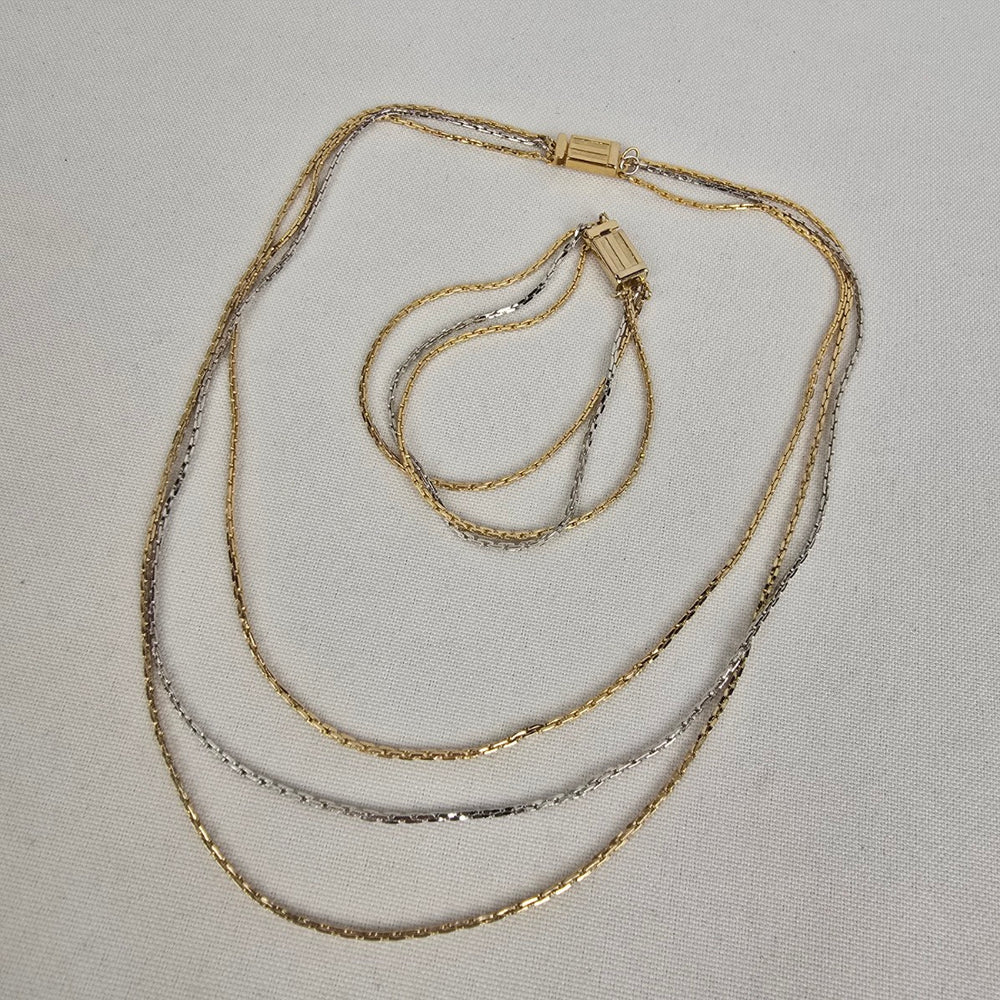 Vintage Avon Multi Tone Chain Necklace & Bracelet Set