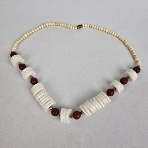 Vintage Hawaiian Natural Puka Shell and Carnelian Stone Necklace