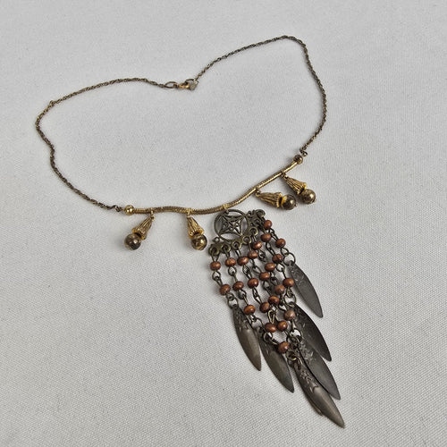 Vintage Reworked Gold Tone Fringe Pendant Necklace