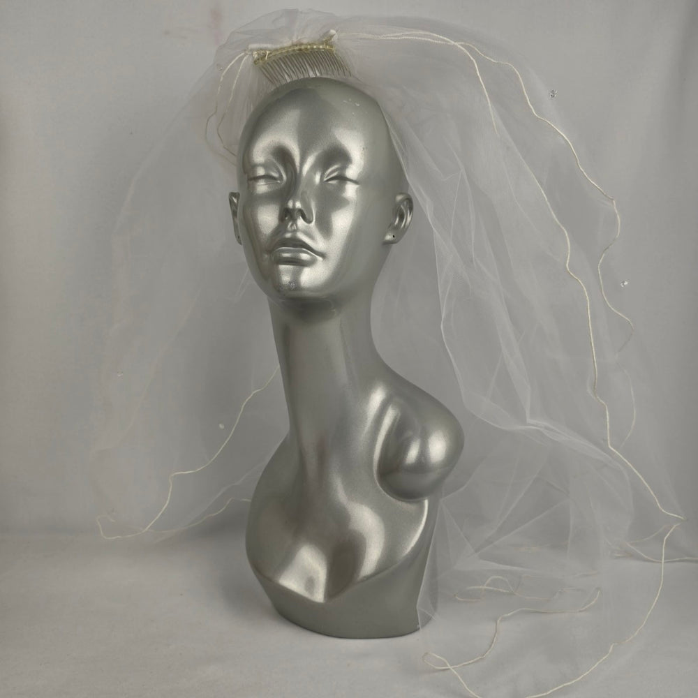 White Crystal Beaded Wedding Veil
