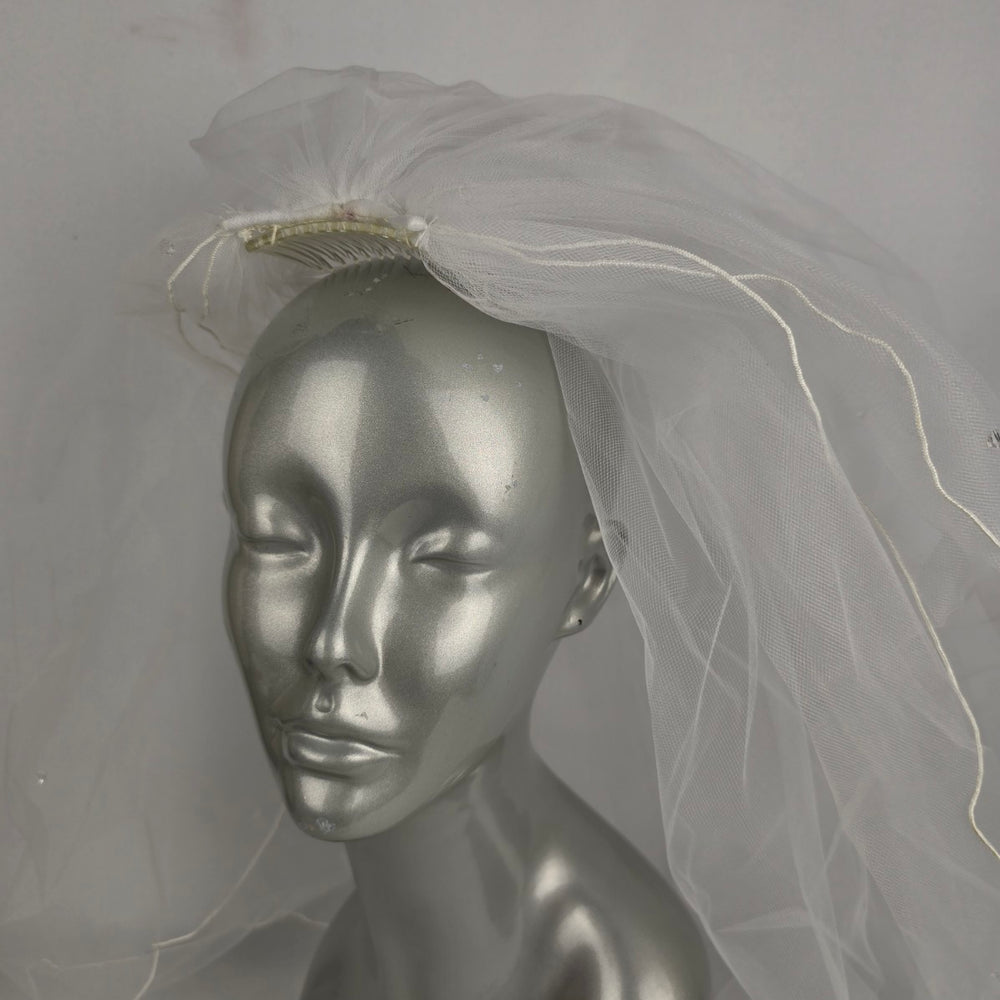 White Crystal Beaded Wedding Veil