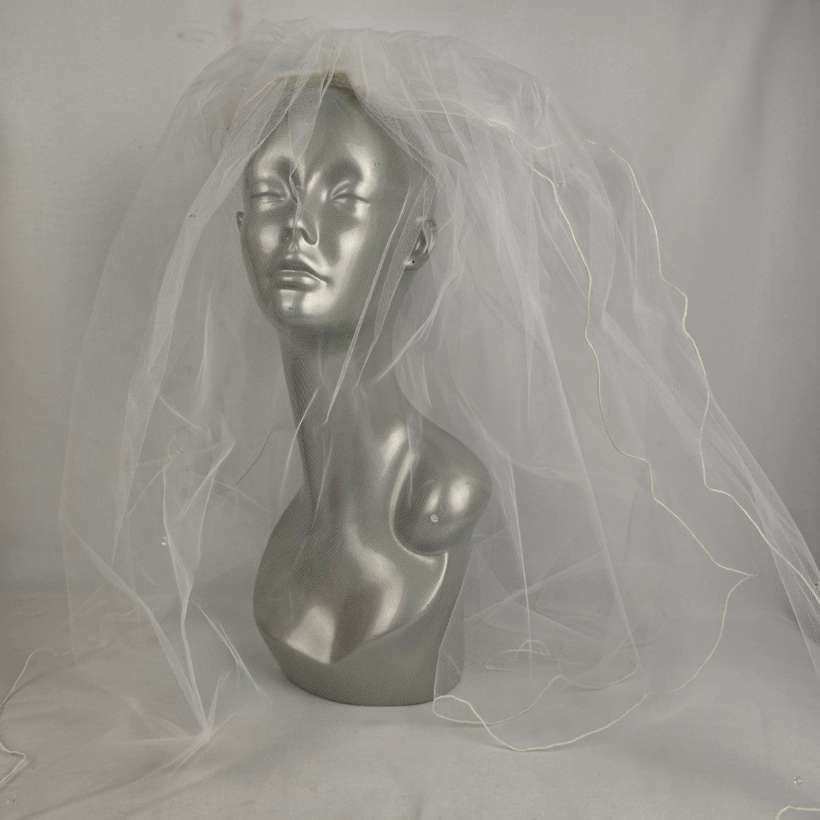 White Crystal Beaded Wedding Veil