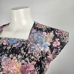 Vintage Black Floral Fit & Flare Dress & Cardigan Size XS