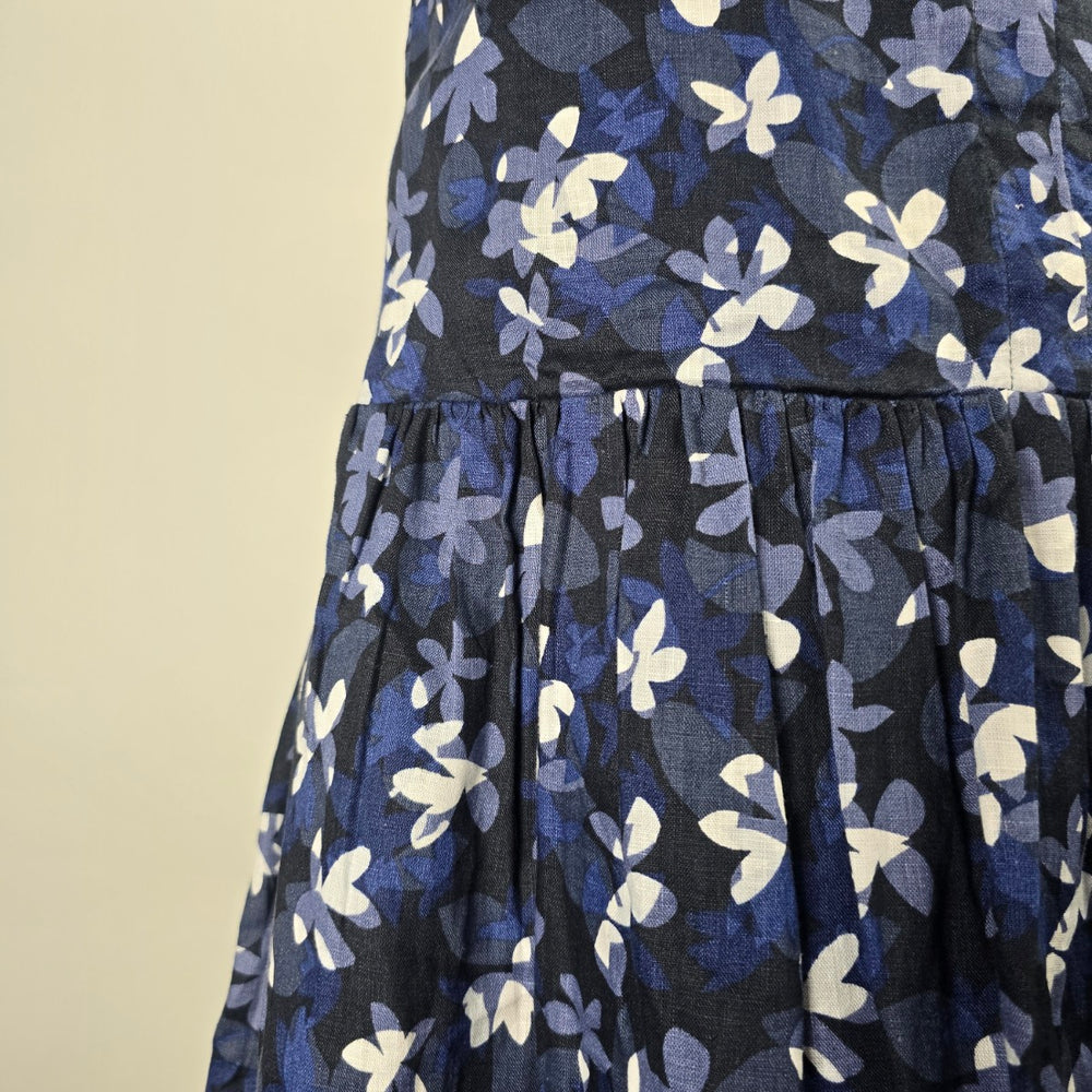 Hudson North Blue Cotton Floral Tiered Knee Length Dress Size L