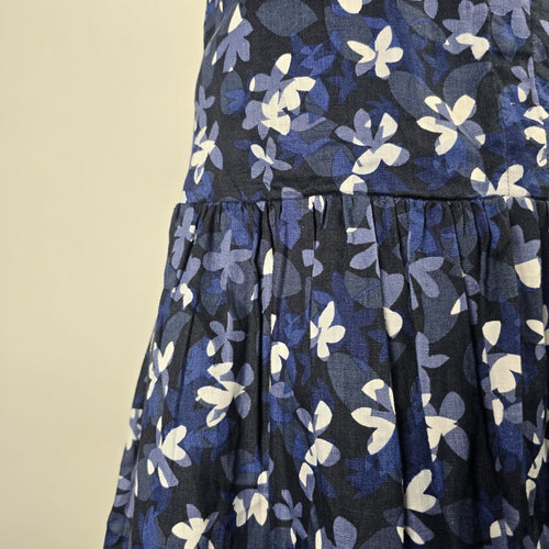 Hudson North Blue Cotton Floral Tiered Knee Length Dress Size L