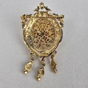 Vintage Gold Tone Fillagree Shield Brooch