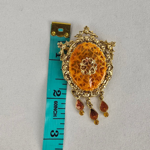 Vintage Gold Tone Fillagree Shield Brooch