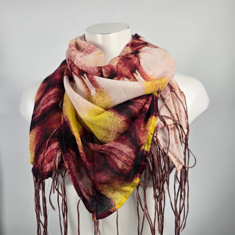 Garcia Jeans Red & Yellow Square Fringe Scarf
