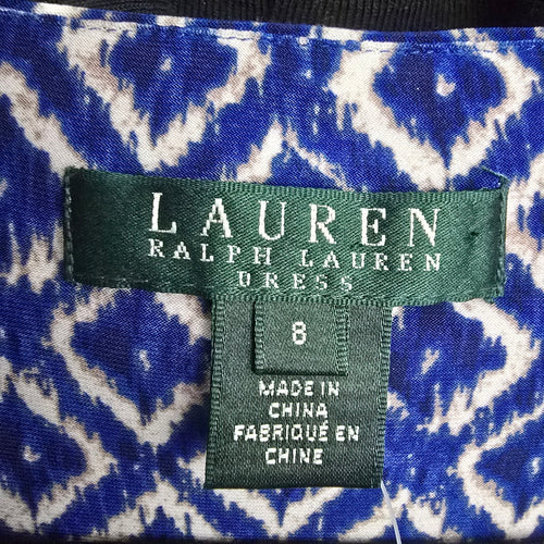 Lauren Ralph Lauren Blue Patterned Faux Wrap Dress Size 8