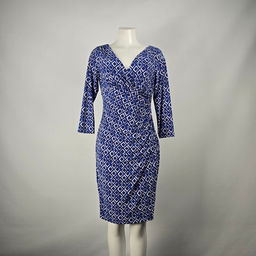 Lauren Ralph Lauren Blue Patterned Faux Wrap Dress Size 8