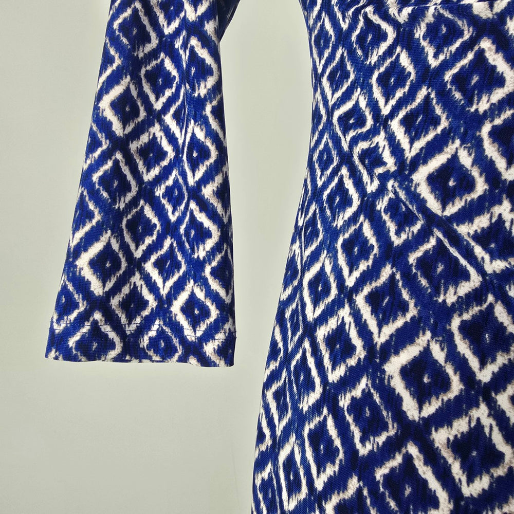 Lauren Ralph Lauren Blue Patterned Faux Wrap Dress Size 8