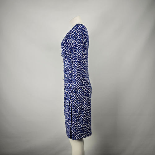 Lauren Ralph Lauren Blue Patterned Faux Wrap Dress Size 8