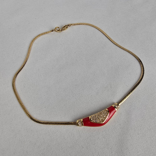 Vintage Vendome Red Enamel Crystal Detail Collar Necklace